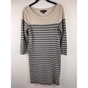 Banana Republic Wool Blend Sweater Dress Striped Beige Gray‎ Made S Acde